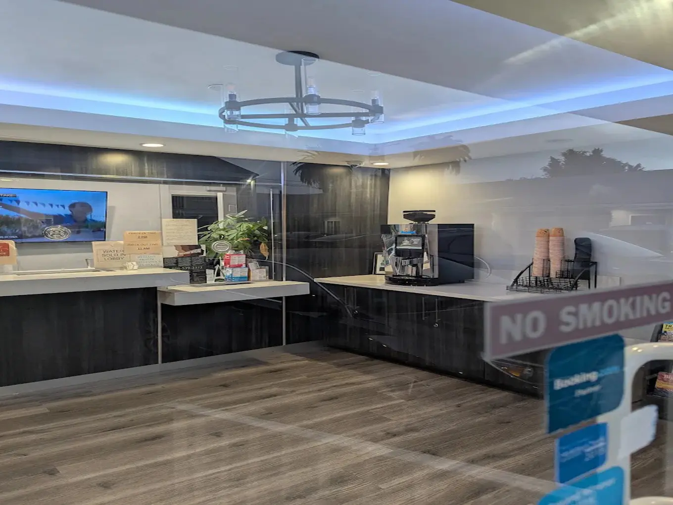 Friendship Motor Inn front desk with guest coffee area